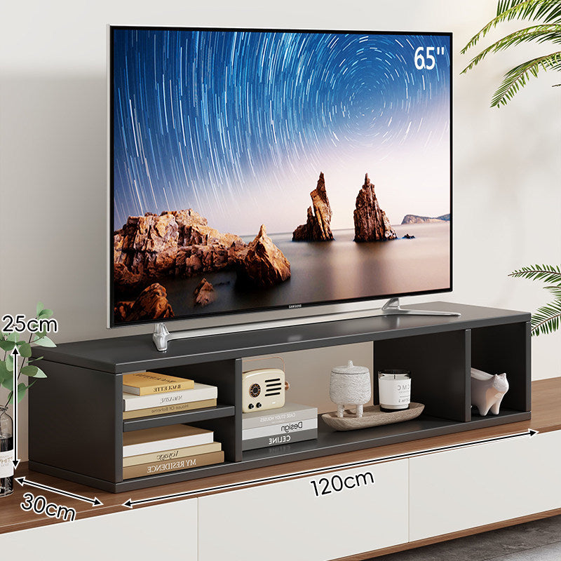 Low-Profile TV Stand Riser with Dual Open Storage Compartments