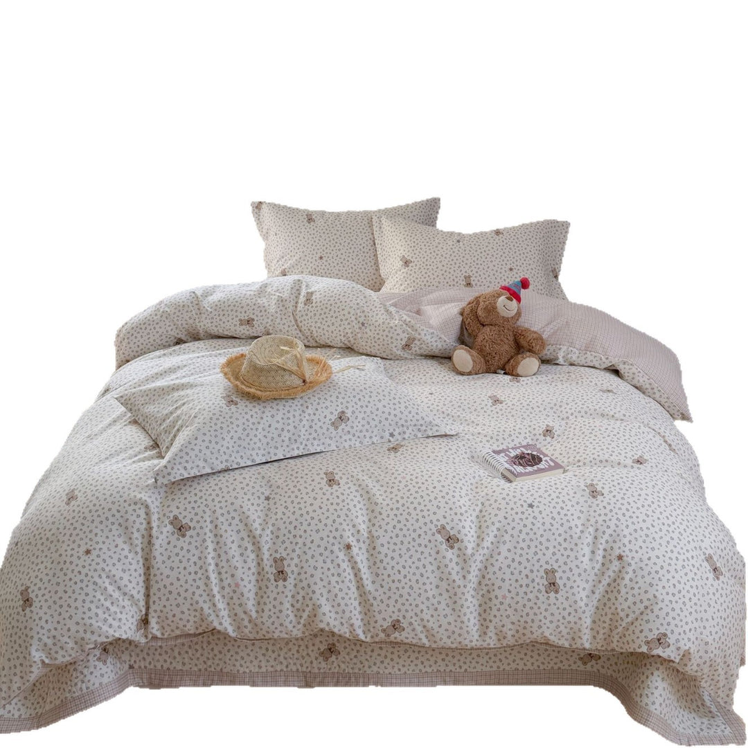 Quilted Cotton Bedding Set with Teddy and Micro Leopard Print