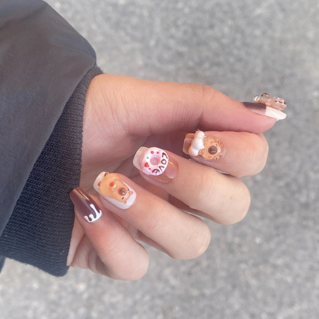Cute Character-Themed Press-On Nail Set with 3D Bear Designs Stornfield