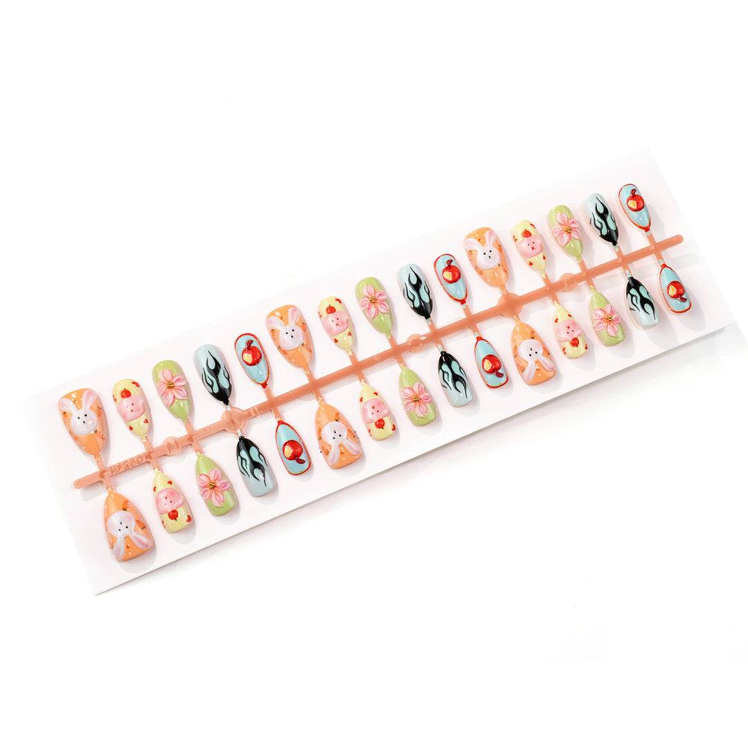 Whimsical Hand-Painted Press-On Nail Art Set