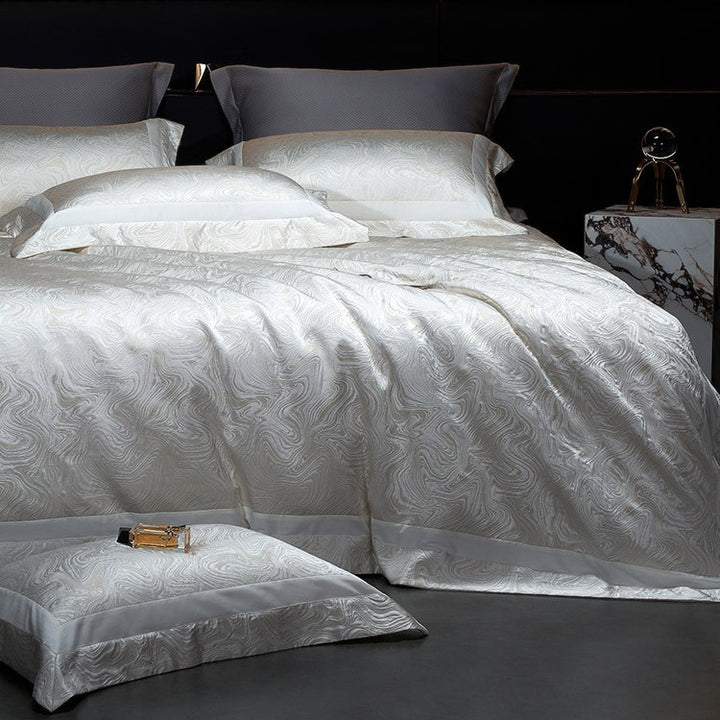 Luxury Jacquard Sateen Swirl-Pattern Duvet Cover and Pillow Sham Set