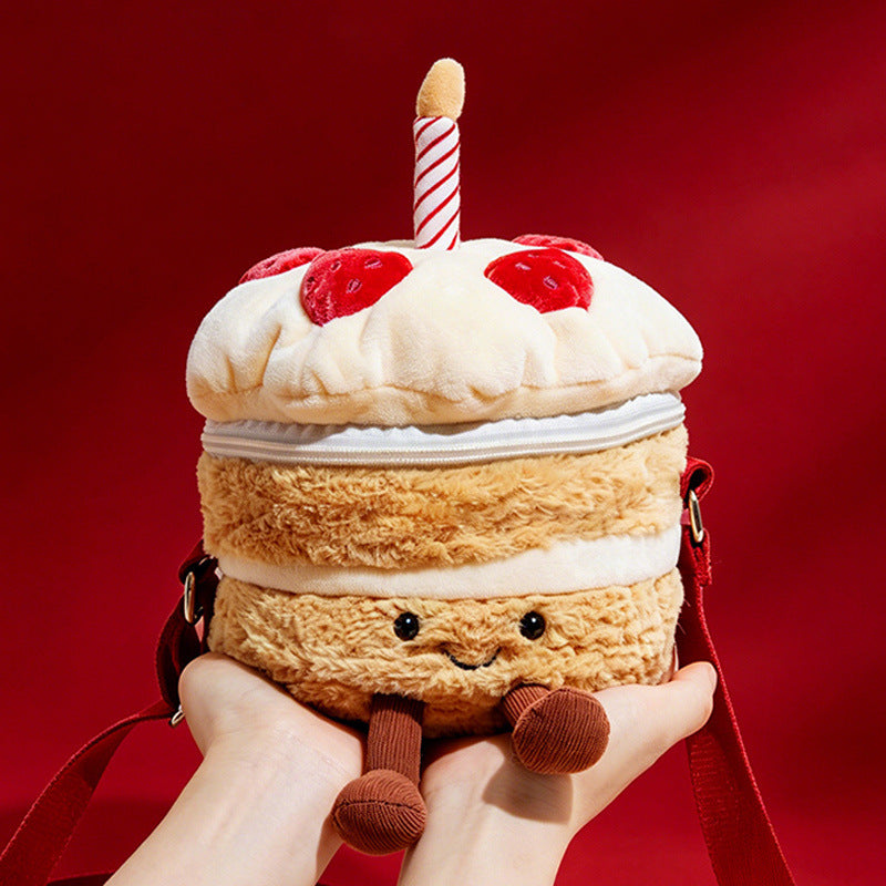 Plush Layered Cake Crossbody Bag with Strawberry Appliques & Candle Topper Stornfield