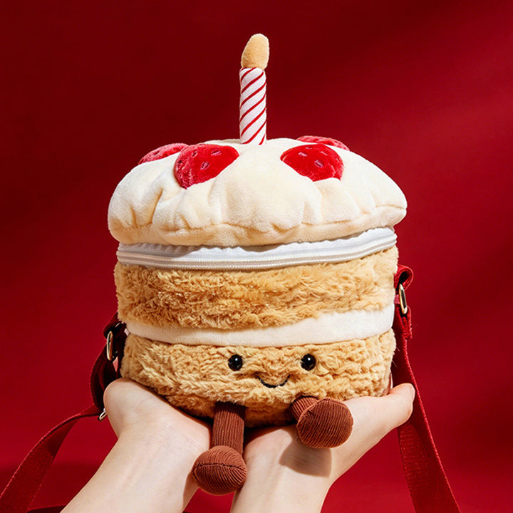 Plush Layered Cake Crossbody Bag with Strawberry Appliques & Candle Topper Stornfield