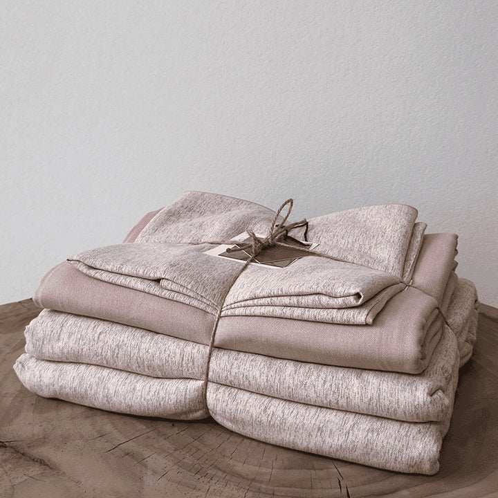 Three-piece cozy throw blanket and bedspread set made of cotton-linen mix