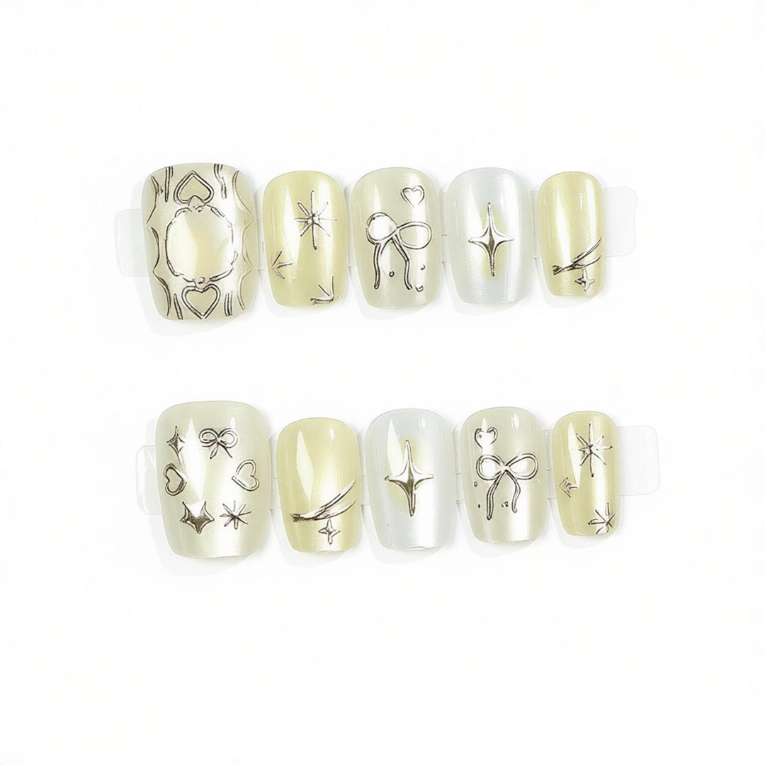Creative Press-On Nail Art Set with Unique Silver Patterns Stornfield