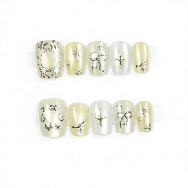 Creative Press-On Nail Art Set with Unique Silver Patterns Stornfield