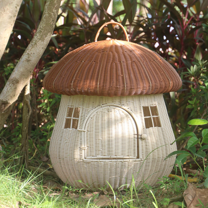Playful cat basket in mushroom design Stornfield