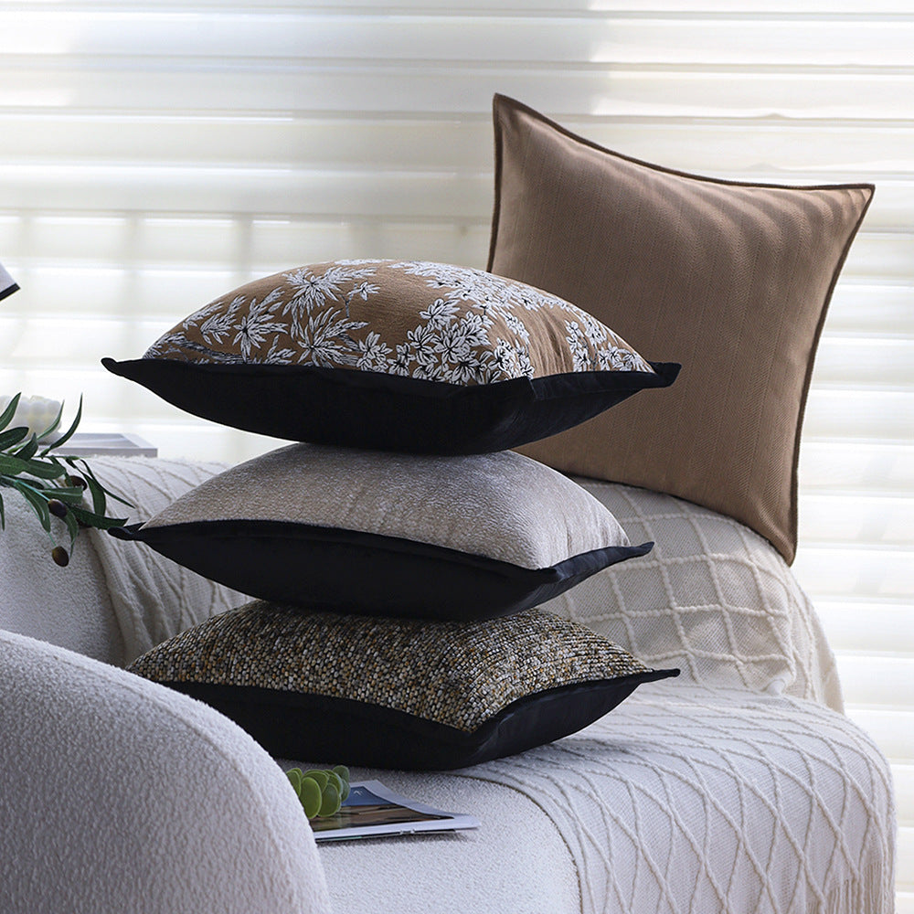 Square decorative pillowcase with grainy texture binding and velvety edged edge Stornfield