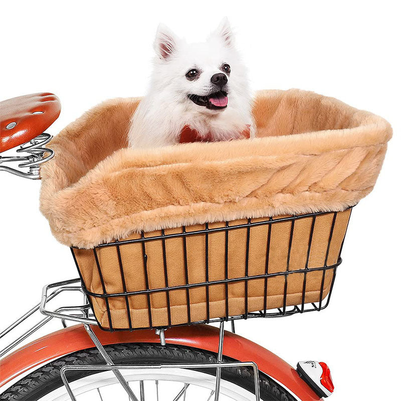 plush lined front bicycle pet basket with secure harness and waterproof liner Stornfield
