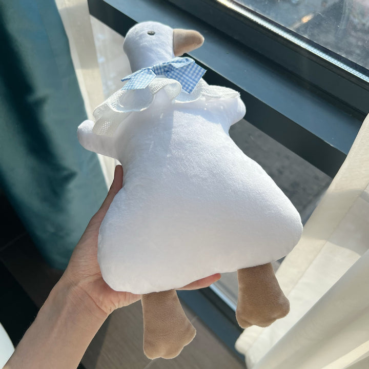 Plush Duck Comforter Pillow with Gingham Bow