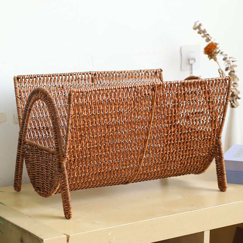 Unisex Rectangular Magazine Basket made of Handwoven Rattan Stornfield