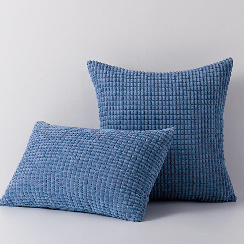 Plush Waffle-Grid Chenille Sofa Accent Pillow Duo with Removable Zip Covers