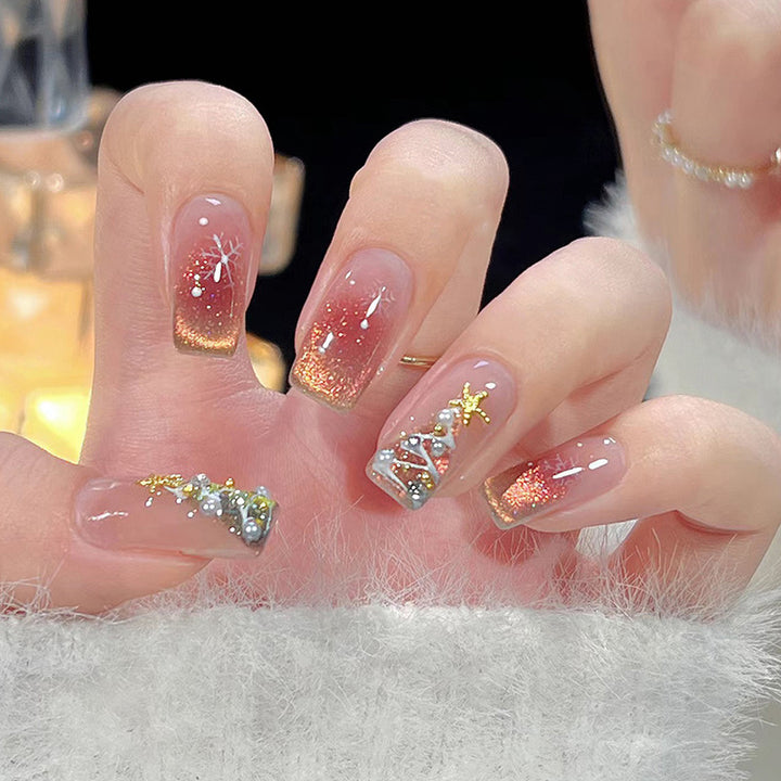 Artificial nail set with festive Christmas motifs and glitter applications Stornfield