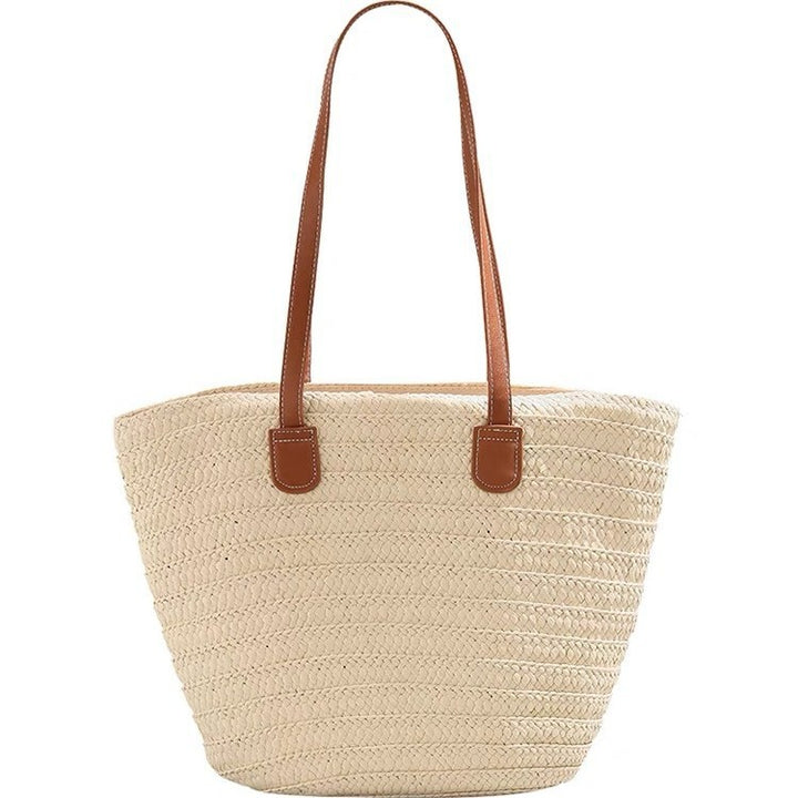 Elegant and Spacious Straw Bag with Leather Handles Stornfield