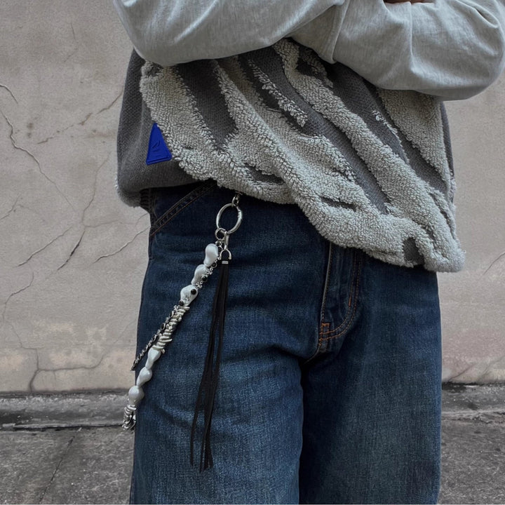 Fashionable chain belt with pearl and metal accents Stornfield