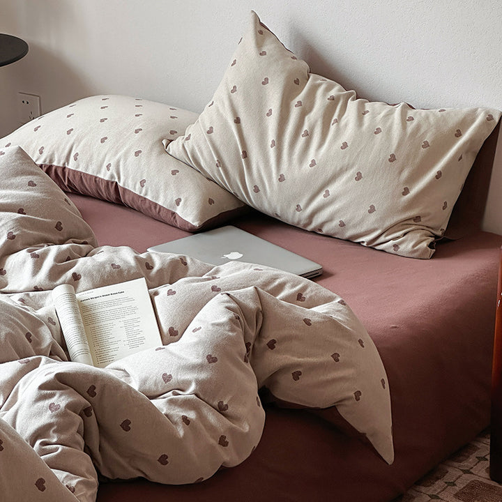 Heart-Print Cotton Duvet Cover Set with Pillowcases