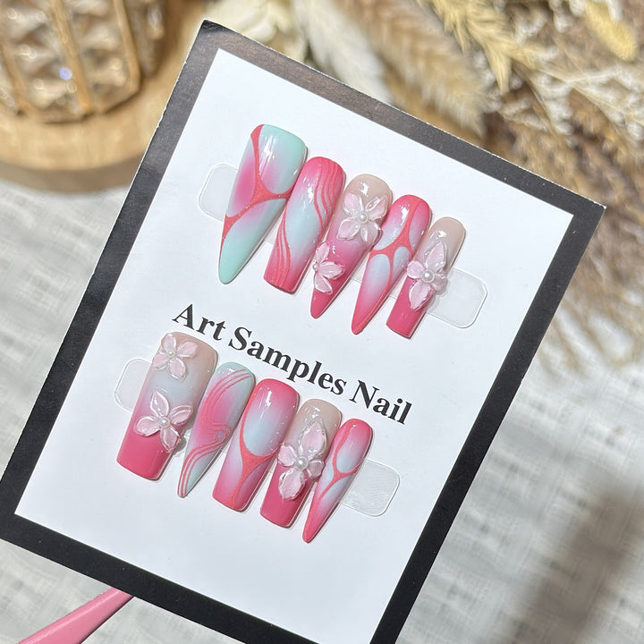 Decorative Stiletto Press-On Nails with Floral Designs Stornfield