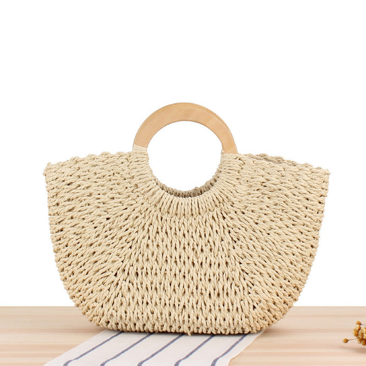 Braided raffia bag with round wooden handles Stornfield