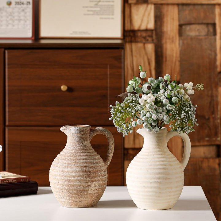 Handcrafted ceramic vase with ribbed structure Stornfield