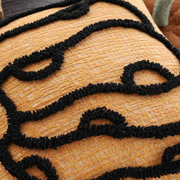 Square seasonal decorative pillow cover in autumn style with 3D pumpkin tufting and coarse linen look Stornfield