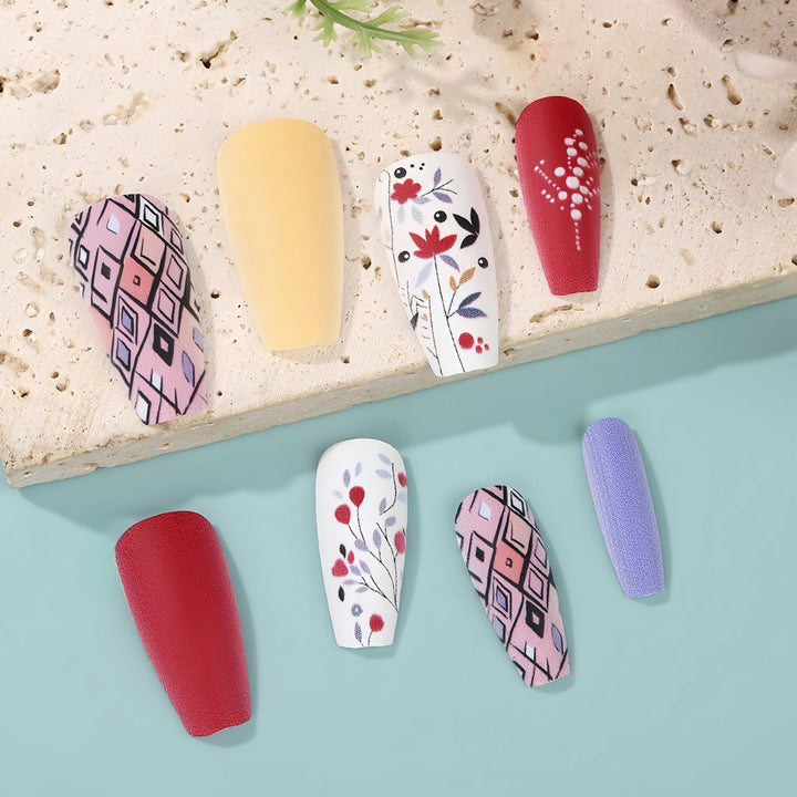 Artificial Nails Set with Floral and Geometric Patterns Stornfield