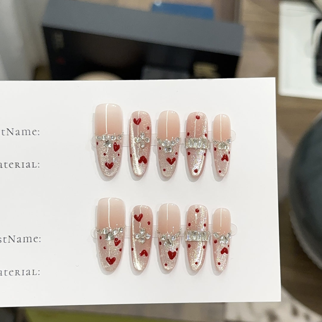 Heart-Embellished Press-On Nail Set
