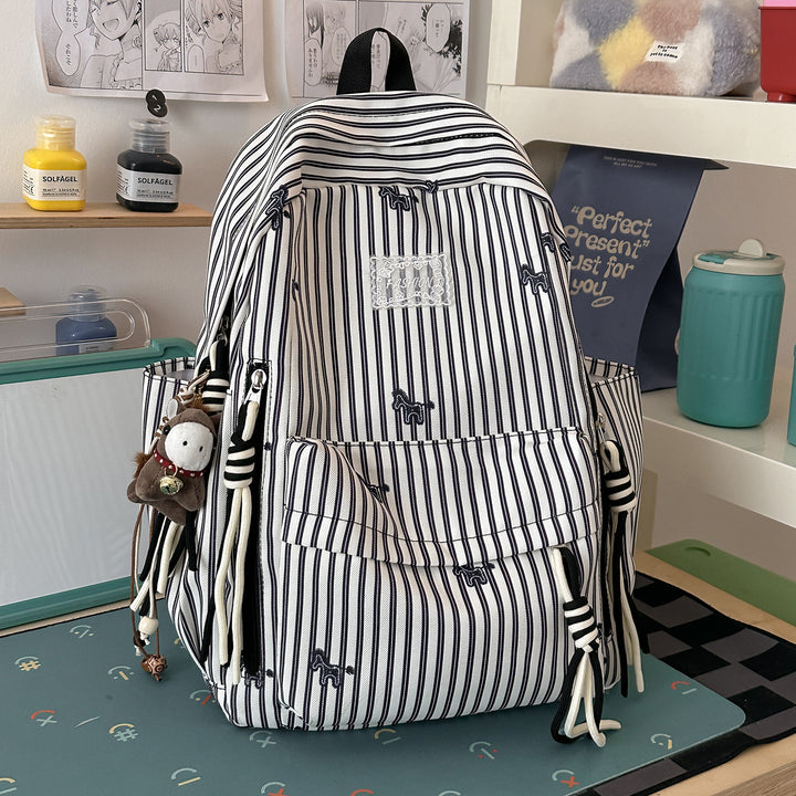 Playful Animal-Themed Striped Backpack Stornfield