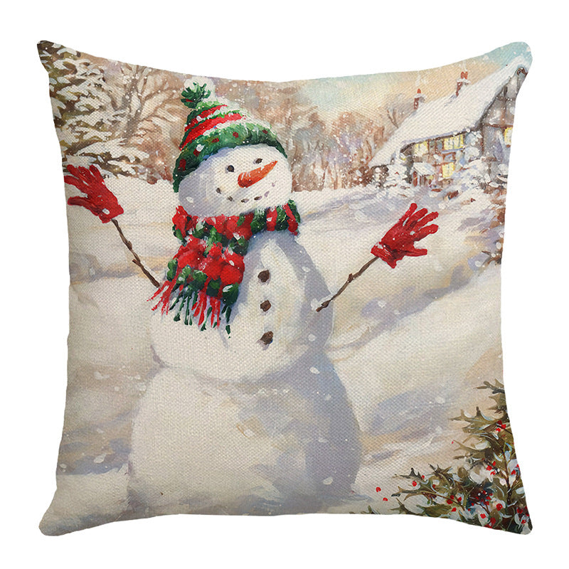Decorative Linen-Cotton Santa Claus Holiday Throw Pillow Cover