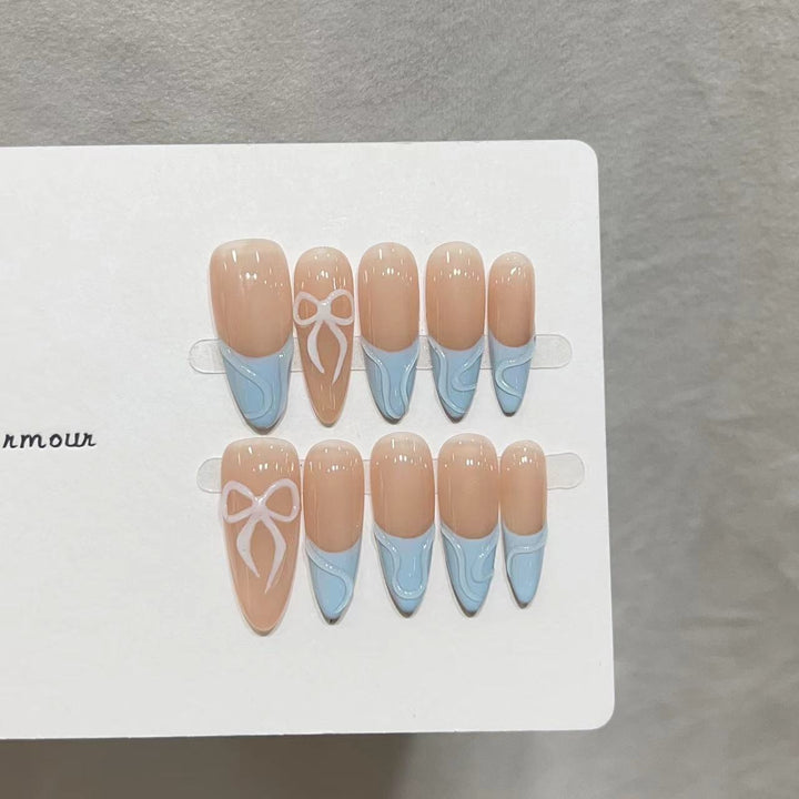 Decorative Press-On Nail Art Set with Charming Ribbon Design Stornfield