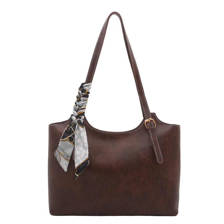 Elegant Faux Leather Tote Handbag with Scarf Detail