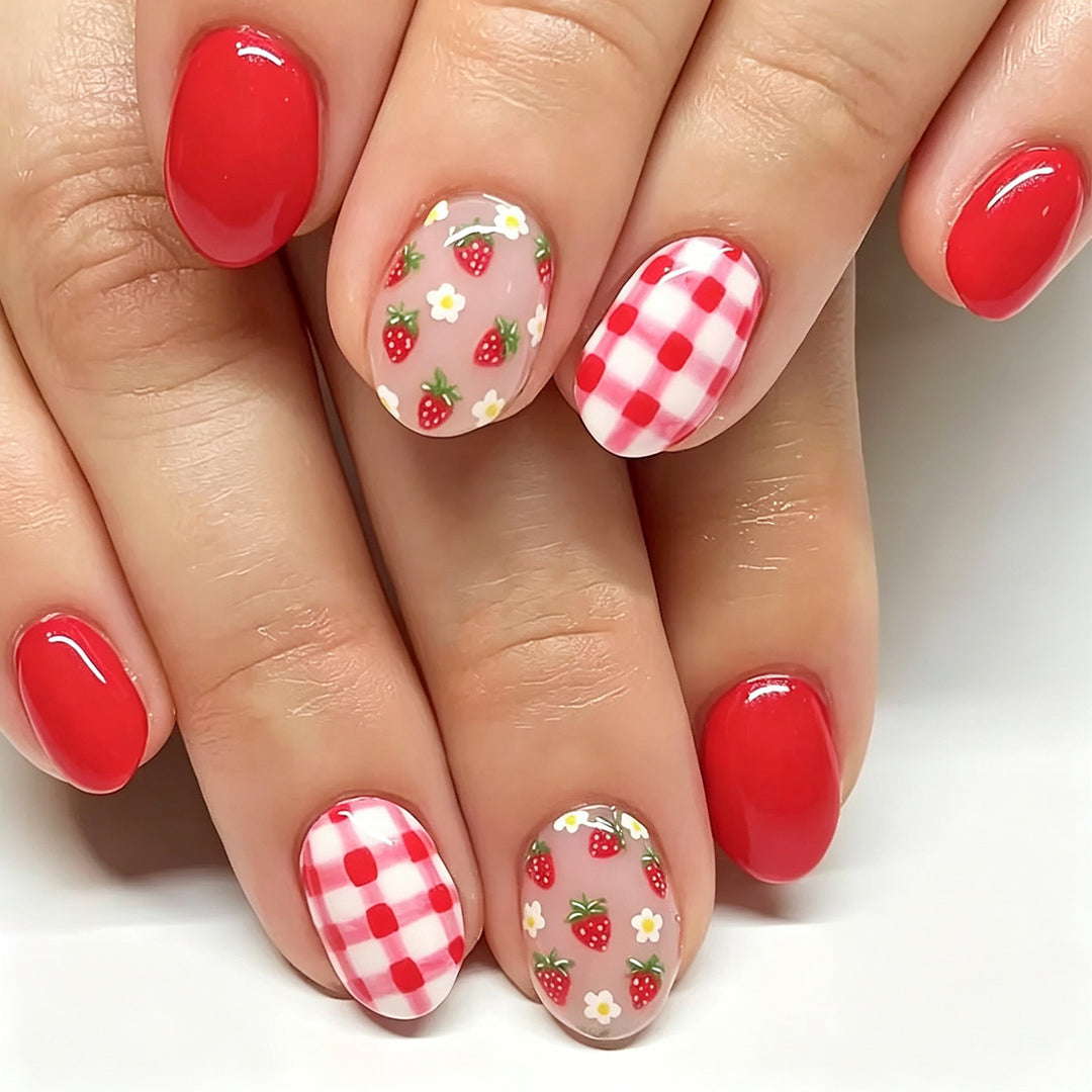 Artistic Strawberry-Themed Press-On Nail Set Stornfield