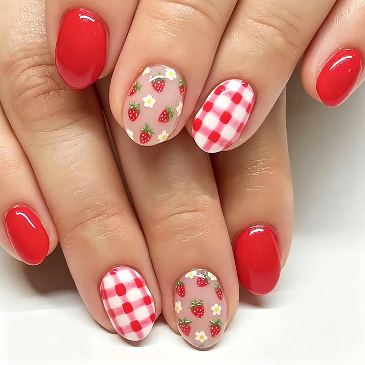 Artistic Strawberry-Themed Press-On Nail Set Stornfield