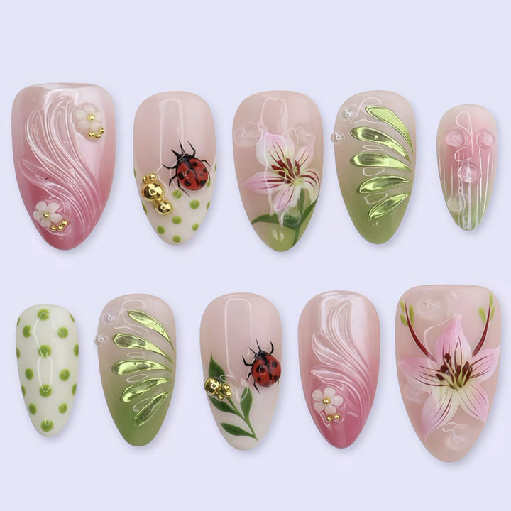 Artistic Floral-Decorated Press-On Nail Set