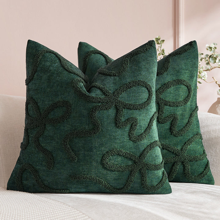 Square Textured Loop-Appliqué Linen-Blend Accent Pillow Cover