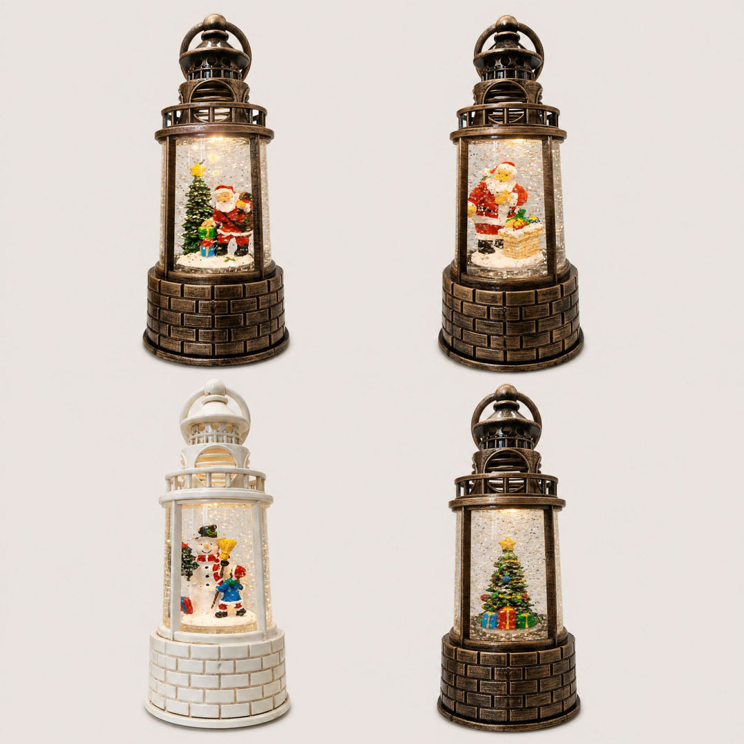 Nostalgic snow lantern with moving snowman scene Stornfield