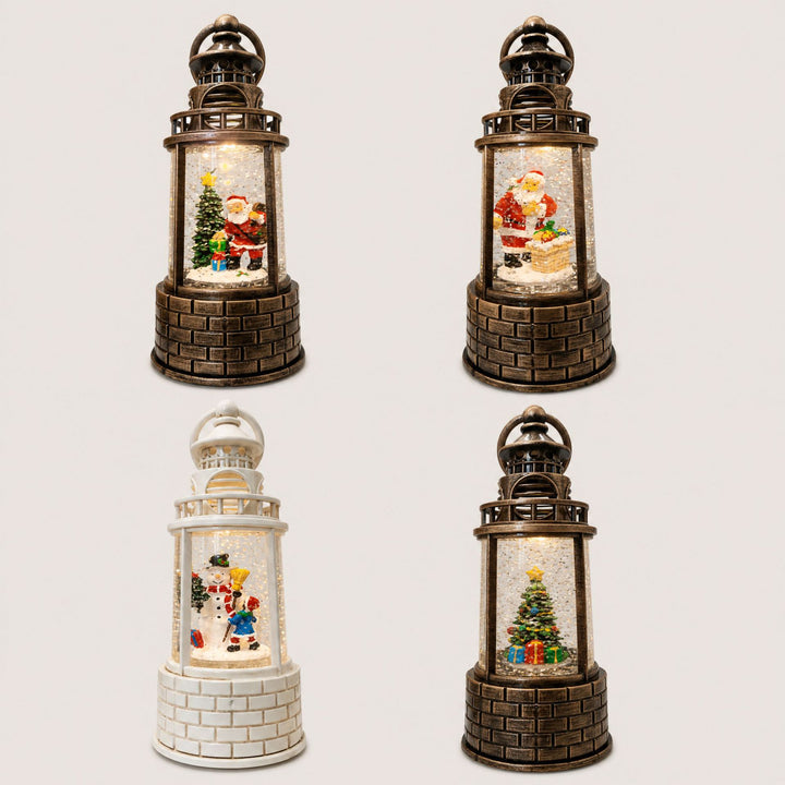 Nostalgic snow lantern with moving snowman scene Stornfield