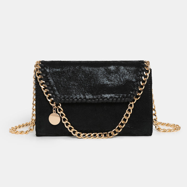 Chic Suede Crossbody Handbag with Gold Chain