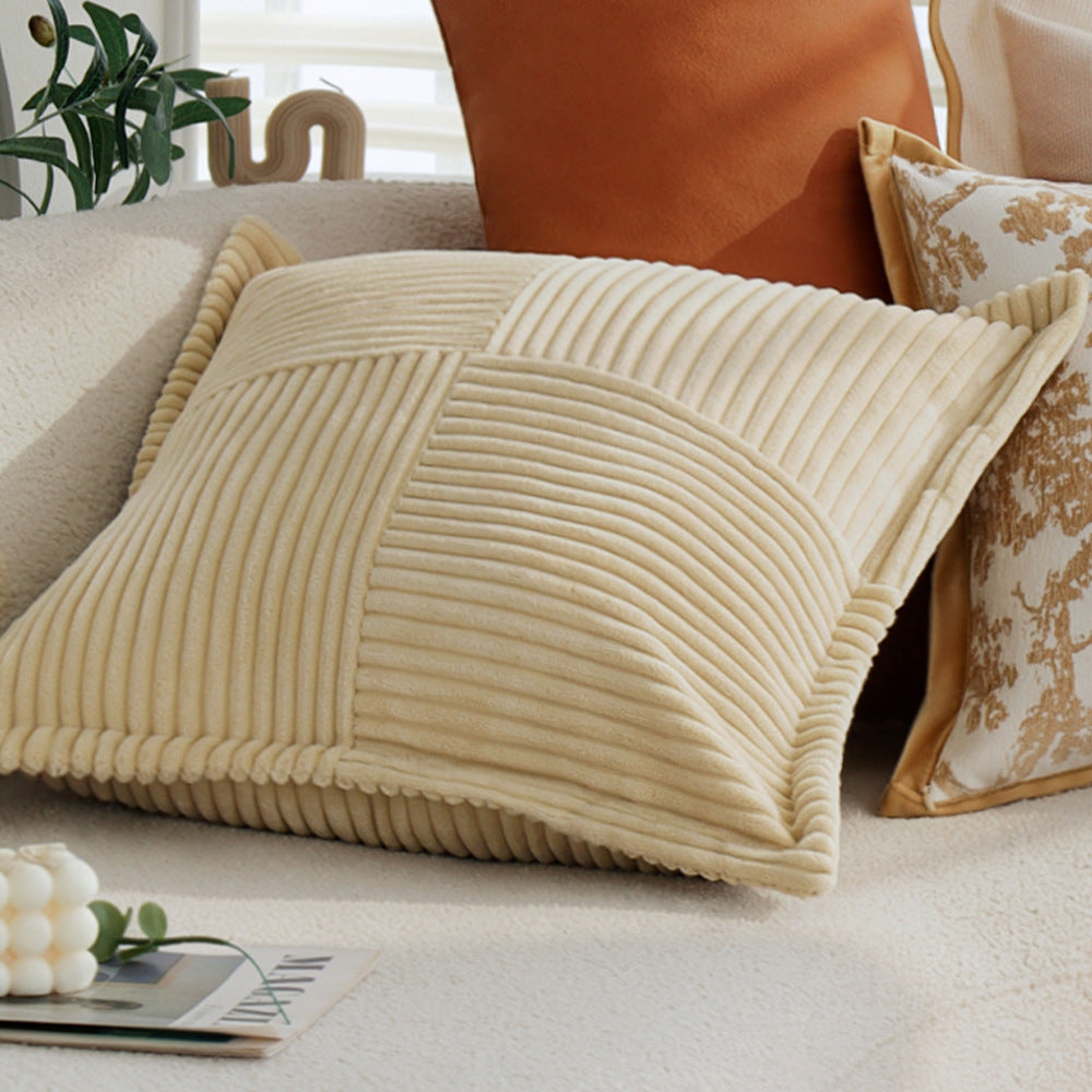 Square decorative cushion cover with cord ribbed texture and fine piping Stornfield