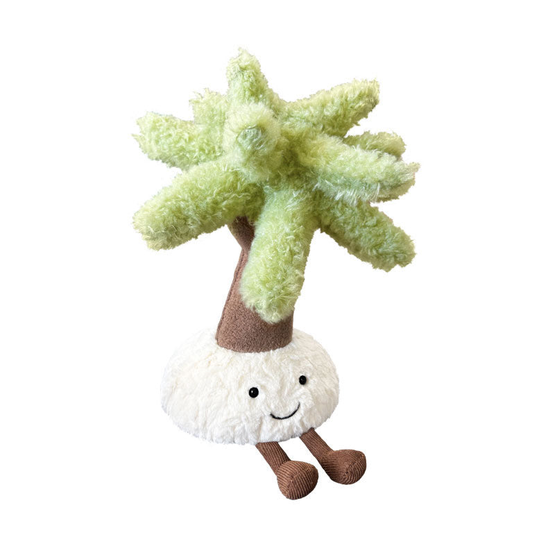 Plush Palm-Tree Character Sitting Soft Toy with Embroidered Face and Corduroy Legs Stornfield