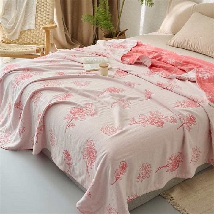Light cotton throw blanket with floral rose print