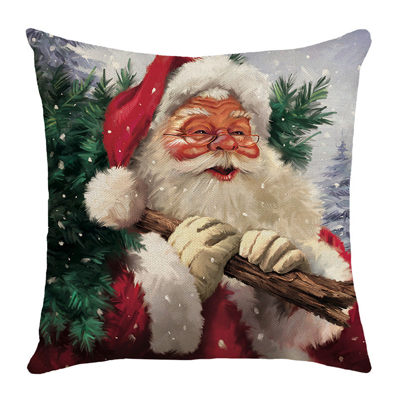 Decorative Linen-Cotton Santa Claus Holiday Throw Pillow Cover