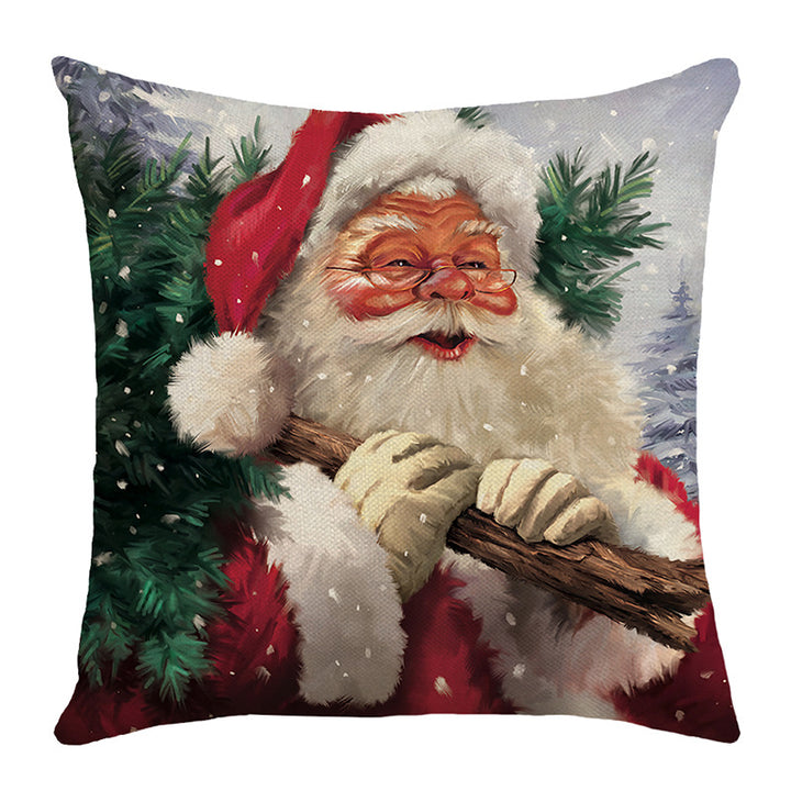 Decorative Linen-Cotton Santa Claus Holiday Throw Pillow Cover