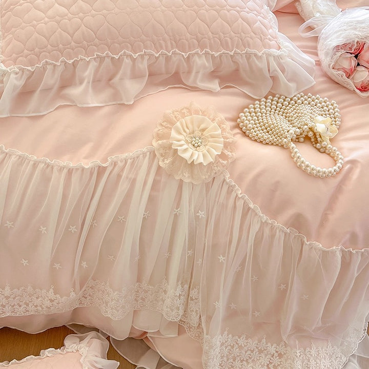 Romantic Ruffled Lace Layered Duvet Cover Set
