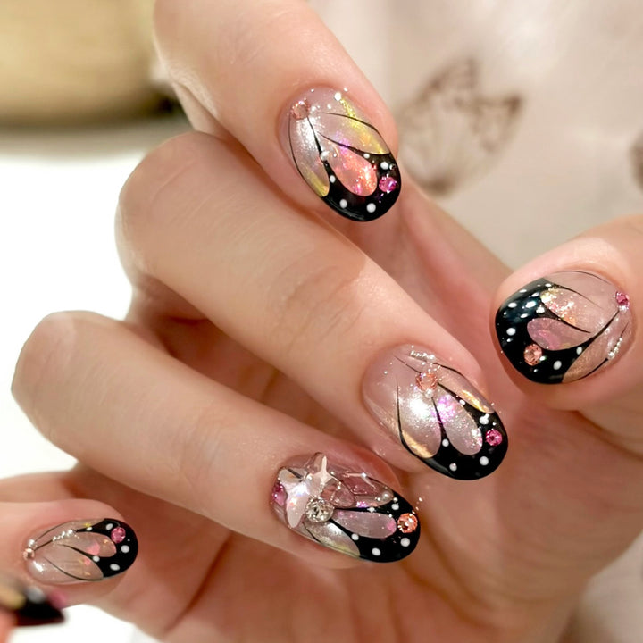 Artistic Press-On Nail Set with Floral Designs