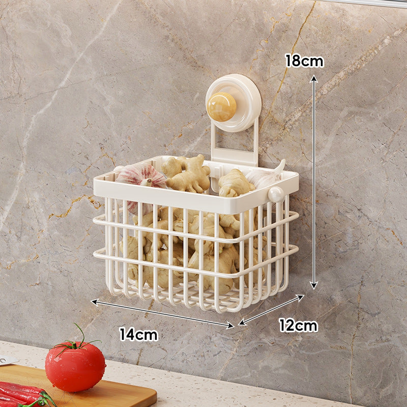 Wall-Mounted Suction Metal Wire Kitchen Storage Basket