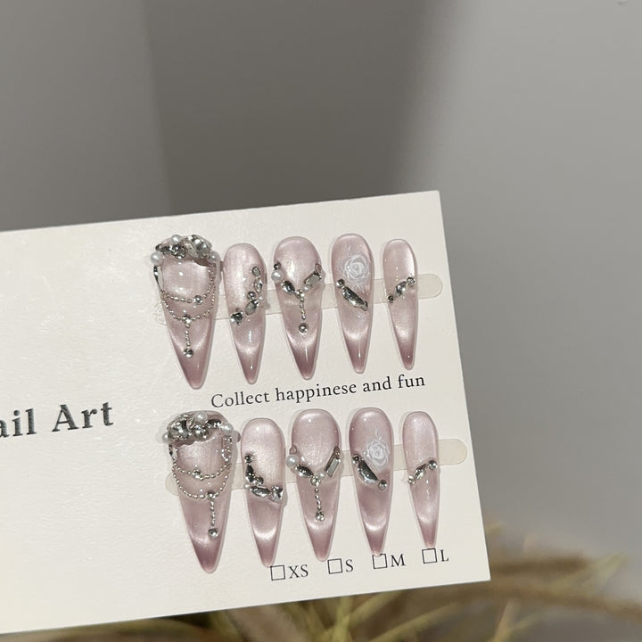 Elegant Rhinestone-Decorated Stiletto Press-On Nail Set