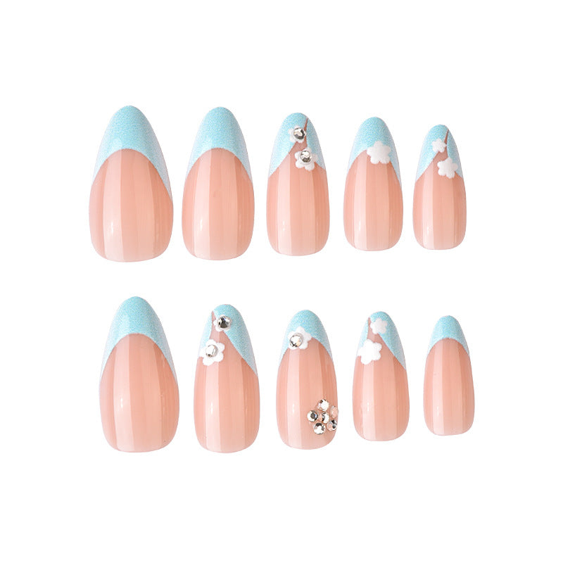 Floral Accent Press-On Nail Set with Gem Details Stornfield