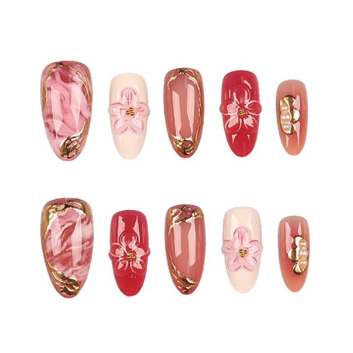 Floral Accent Press-On Nail Design
