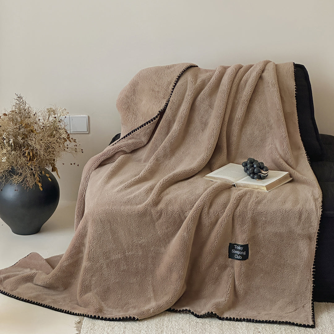 Plush Microfiber Oversized Cozy Throw Blanket with Decorative Pom Trim