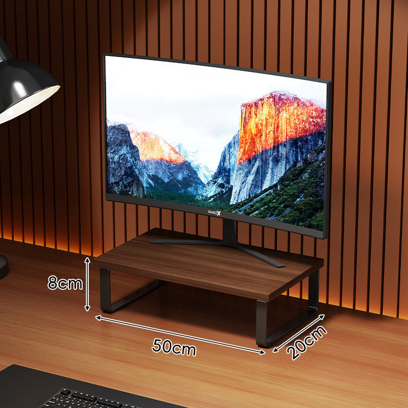 Compact Wooden Monitor Riser with Metal Frame and Under-Shelf Storage